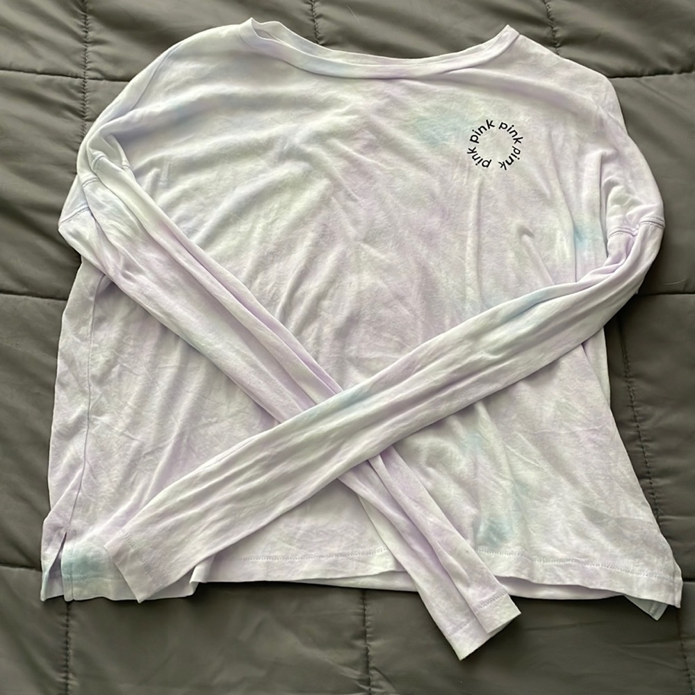 PINK Tie-dye Long Sleeve Crop Top